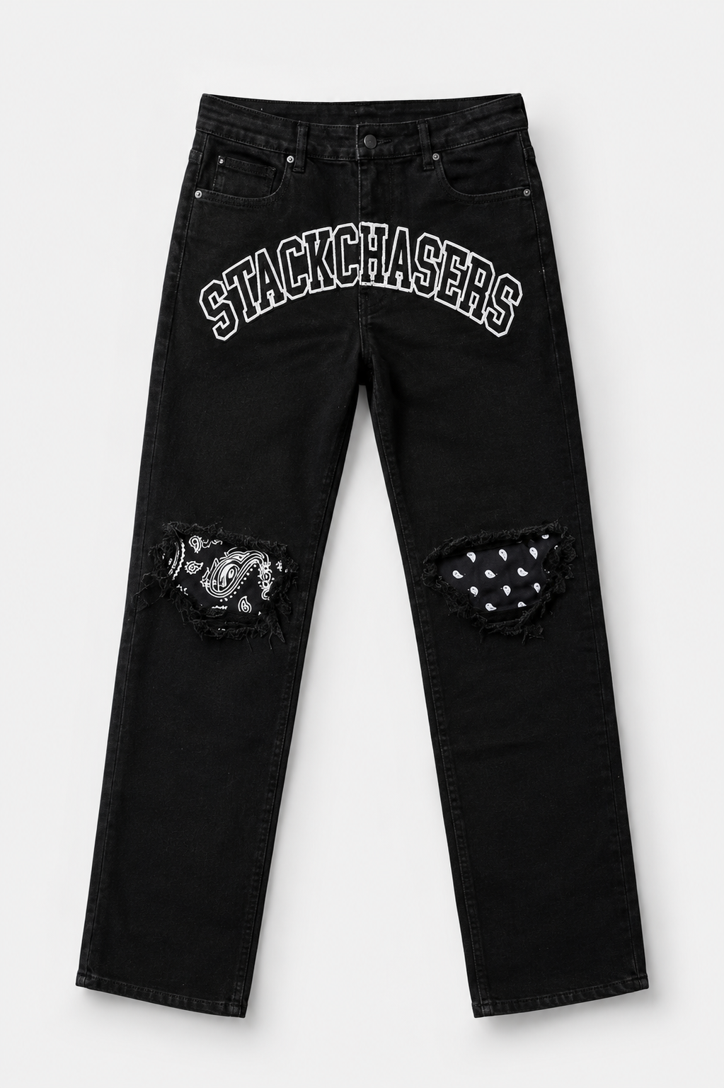 STACK CHASERS PATCHWORK BANDANA RIPPED JEANS