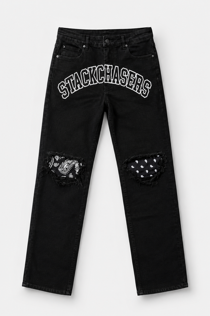 STACK CHASERS PATCHWORK BANDANA RIPPED JEANS